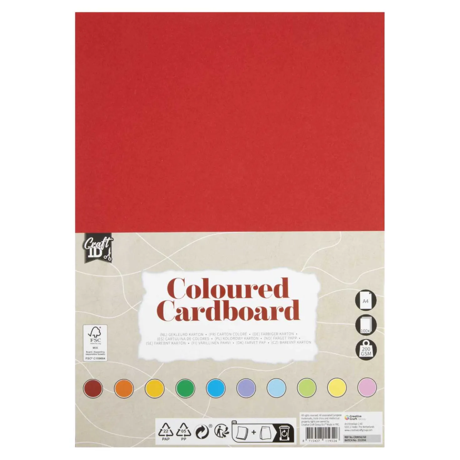 Bastelkarton A4 10 Farben, 100 Blatt