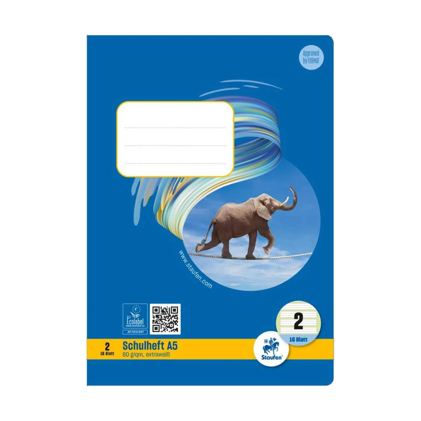 Heft A5 Nr. 2 farbig hinterlegt, 80 g, 16 Blatt