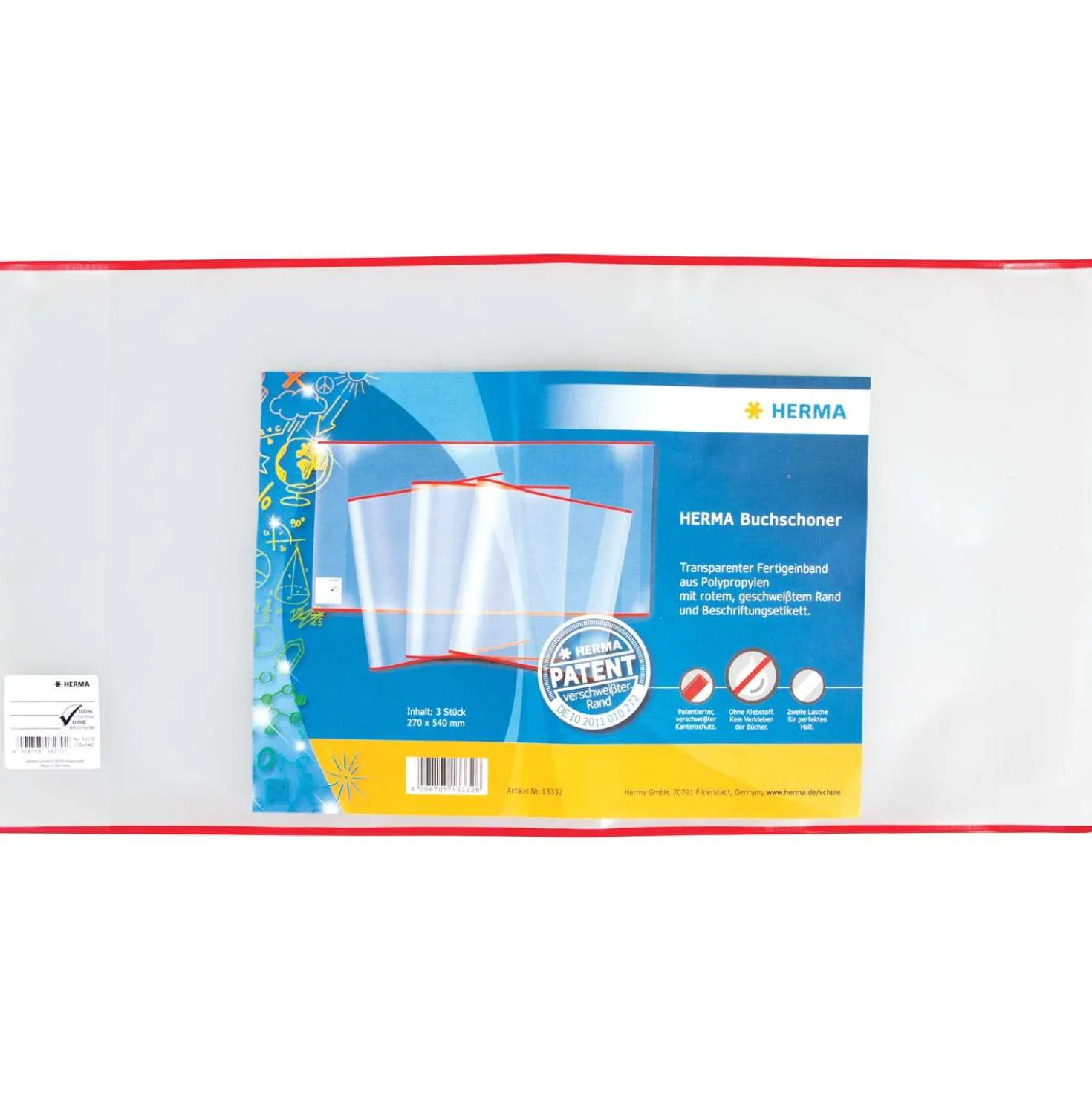 Herma Buchschutzhüllen mit Beschriftungsfeld transparent 26 x 54 cm 3er
