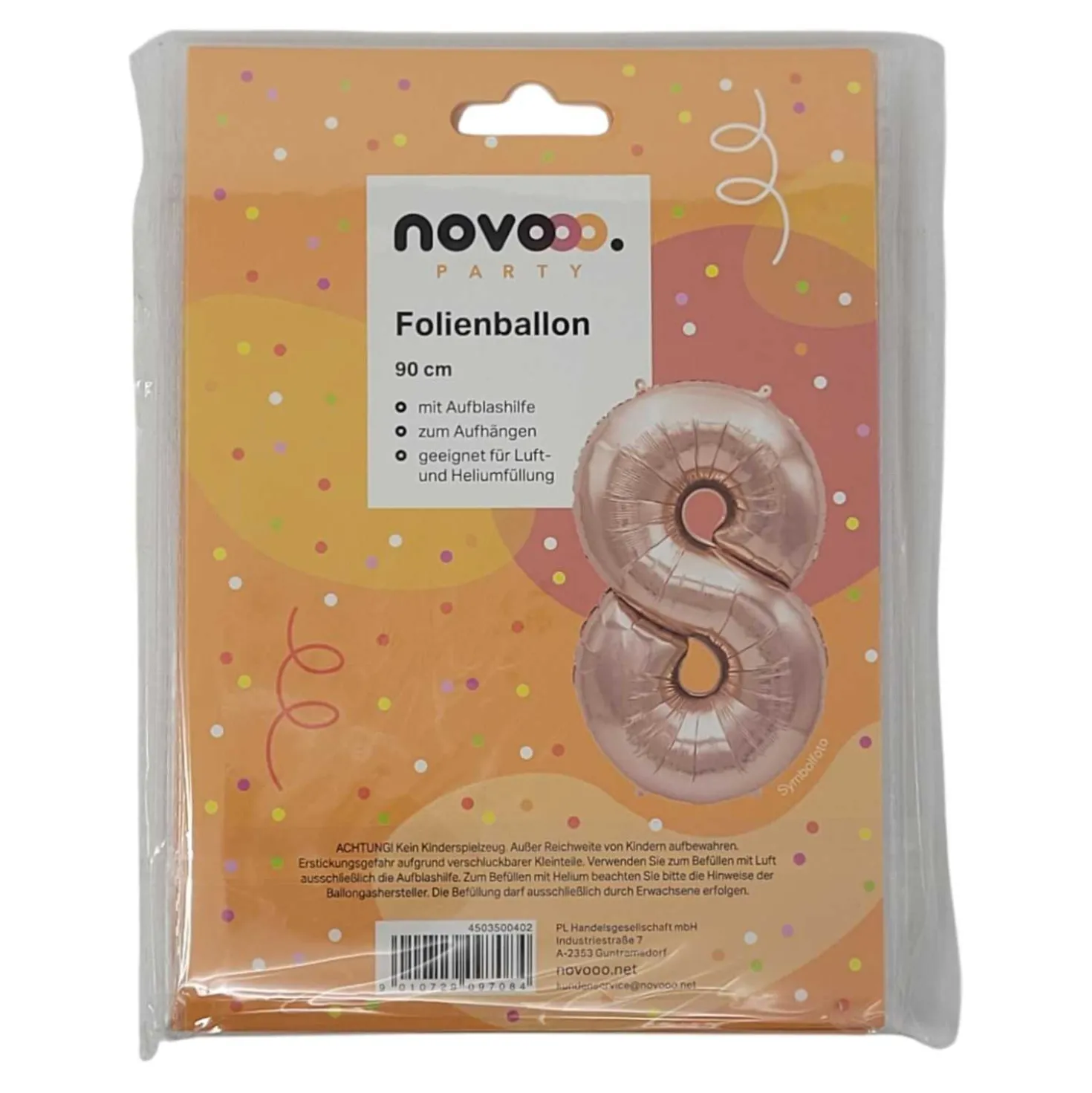 novooo Folienballon 8 Jahre Roségold, 90 cm
