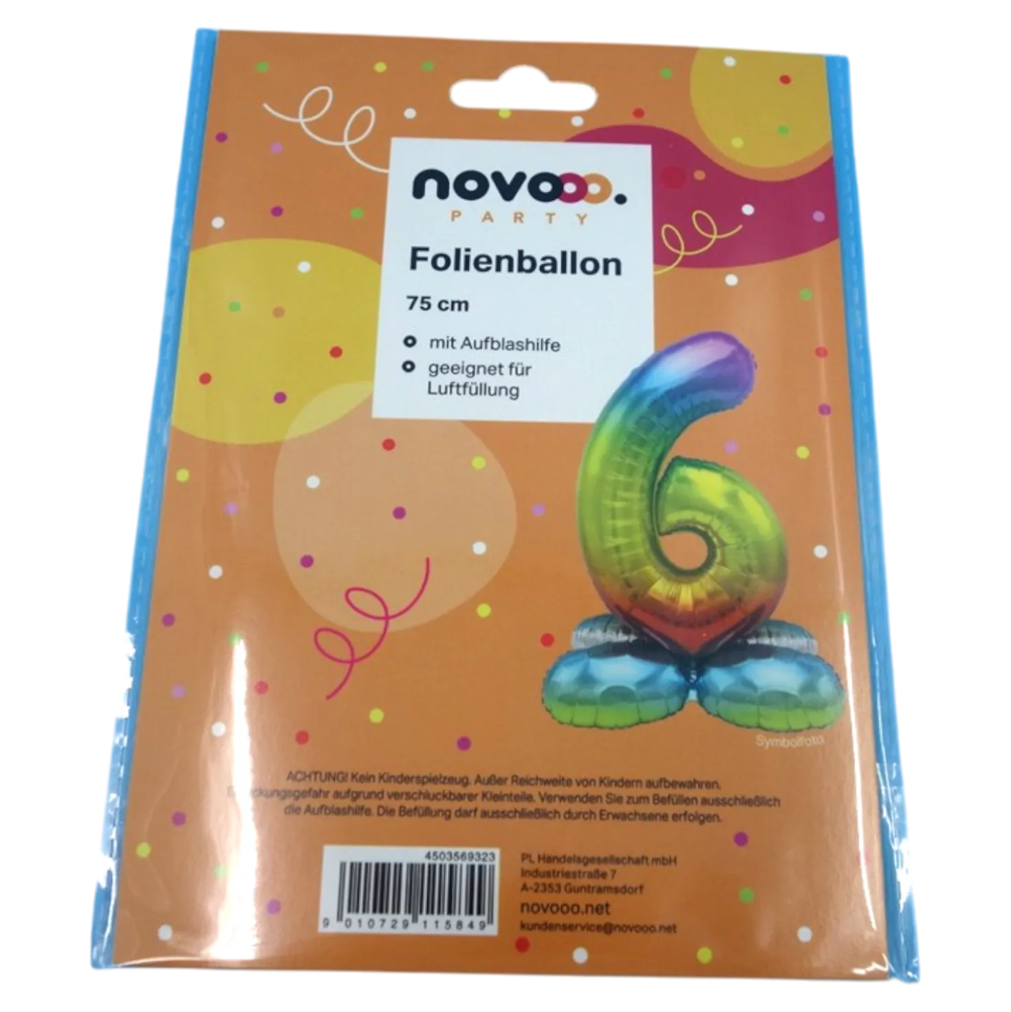 novooo Folienballon 6 Stand Zahl rainbow