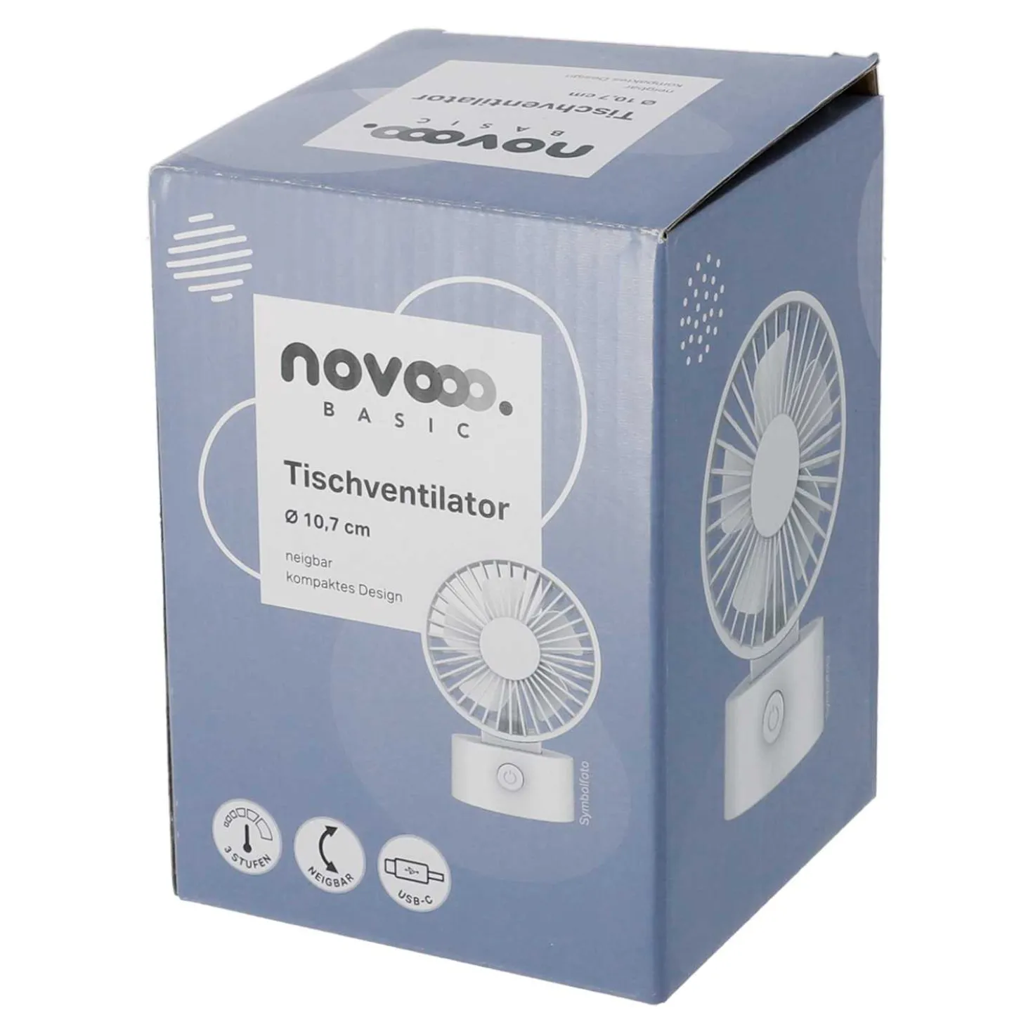 novooo Tischventilator Ø = 10,7 cm aufladbar